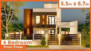 4 Bedrooms Modern House Design with roof deck 55 by 67 meters 18 by 22ft 86 sq mt 926 sq ft [upl. by Bramwell103]