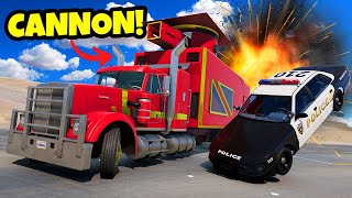 This Semi Truck Has a MASSIVE CANNON to Destroy Cars in BeamNG Drive Mods [upl. by Henrion661]