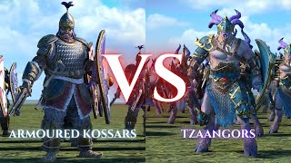 WARHAMMER III Total War  Armoured Kossars VS Tzaangors [upl. by Hessler]