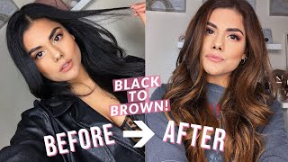 BLACK TO BROWN HAIR COLOR AT HOME DIY BALAYAGE HIGHLIGHTS NO DAMAGE WITH BLEACH [upl. by Solracnauj]