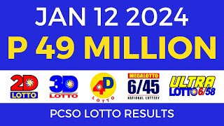 Lotto Result January 12 2024 9pm PCSO [upl. by Ecadnarb695]