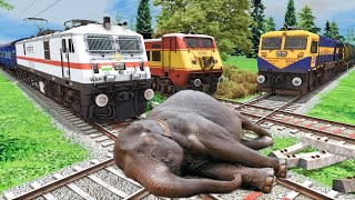 Three Trains Vs Giant Elephant🐘 2  Stops the Train  Train Simulator [upl. by Barby]