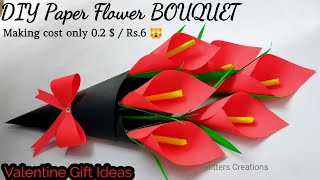 DIY Paper Flower BOUQUET Birthday gift ideasFlower Bouquet making at Homemade Easy Craft Cute [upl. by Lareena]