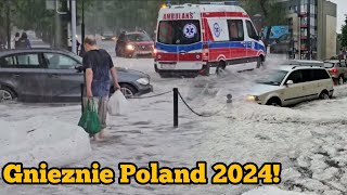 Heavy hail and flooding hit Gniezno  Poland Powódź i grad w Gnieźnie [upl. by Jarrid]