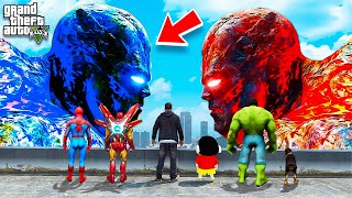 GTA5 Lava Titan God Monster Vs Ice Titan God Monster Fight Shin ChanFranklin Trying to Save World [upl. by Airak]