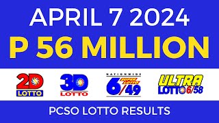 Lotto Result April 7 2024 9pm PCSO [upl. by Euqilegna]