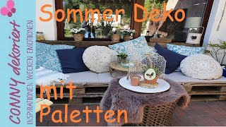 Sommer Deko mit Paletten und Bepflanzung Deko Ideen für Garten Terrasse und Balkon [upl. by Rockwell]