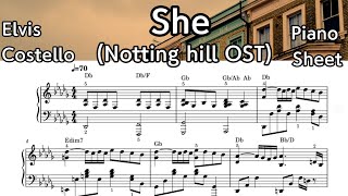 She Notting Hill OST  Piano Sheet Music  Elvis Costello  by SangHeart Play [upl. by Leaper]