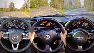 Mazda Miata vs Honda S2000 vs Subaru BRZ  POV Comparison [upl. by Jennee]