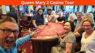 CRUISE SHIP CASINO TOUR ON THE ICONIC CUNARD QUEEN MARY 2 WORLD VOYAGE [upl. by Norse]