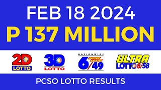 Lotto Result February 18 2024 9pm PCSO [upl. by Laktasic]