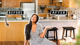 Extreme DIY Kitchen Island Makeover Renter Friendly [upl. by Atnad]