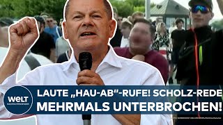 OLAF SCHOLZ Laute „Hau ab“Rufe in Dresden KanzlerRede in Sachsen mehrmals unterbrochen [upl. by Walter]