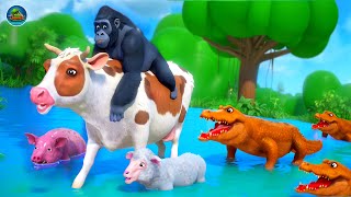 Cow Saved from Crocodile Attack Farmyard Heroes Gorilla and Friends Battle Crocodile Threat [upl. by Einnig870]