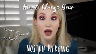 HOW TO CHANGE YOUR NOSTRIL PIERCING  Nosebone LShaped amp Corkscrew [upl. by Nellek]