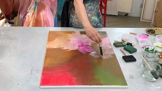 Abstrakte Malerei  Floral  Demo Techniken für Anfänger  Acryl meditativ [upl. by Bernetta]