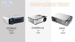 Ezzrale EZ320 Vs Cheerlux C9 Vs Unic T6 mini smart projector comparison [upl. by Romano]