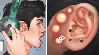 ASMR Pimple blackhead and sebaceous cyst removal for gamer  Massage ear  Tingle animation [upl. by Nyliret]