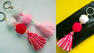 Diy keychain  Diy woolen keychain  Diy pom pom keychain  Easy way of making keychain Wool craft [upl. by Aifos]