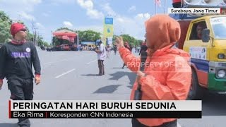 May Day Buruh Ancam Blokir Jalan Tol di Surabaya Jawa Timur [upl. by Madella791]