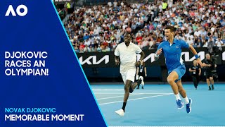 Novak Djokovic Races Against Olympic Runner  Australian Open 2024 [upl. by Kerge]