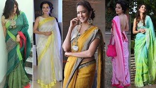 2023 Trendy cotton linen saree designs for office college classy linen sarees 2020 2023 [upl. by Fatma77]