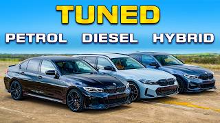 Tuned BMW M340i v M340d v 330e DRAG RACE [upl. by Addie]