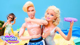 Barbie oyunları Barbie kıskanıp erkek arkadaşınına güneş kremi ile yazı yazıyor Kız videoları [upl. by Eelatsyrc]