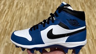 Jordan 1 Mid TD Alpha Menace Football Cleats Royal Blue White Black [upl. by Dnilasor561]