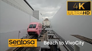 HORN Sentosa Express Hitachi Smalltype Monorail Pink ride from Beach to VivoCity Station [upl. by Dnivra715]