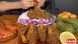 Eating Mutton Curry Hariyali Chicken Prawns Curry Eggs Rice Saladmukbang eatingshow food [upl. by Keelby]