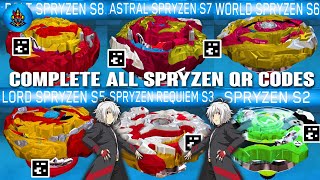 COMPLETE ALL SPRYZEN QR CODES BOLT SPRYZEN S8 ASTRAL SPRYZEN S7 BEYBLADE BURST APP  TOTAL BURST [upl. by Jemmie330]