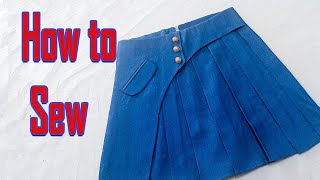 StepbyStep Guide DIY Pleated Blue Jean Skirt [upl. by Gorges]