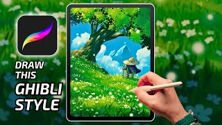 PROCREATE LANDSCAPE DRAWING Ghibli Style RealTime Process [upl. by Ditzel]