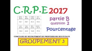 CRPE 2017 groupement 3  Maths B 2 pourcentage daugmentation annales corrigées [upl. by Anatlus]