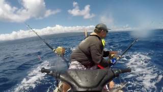 Maui Blue Ranger  Jet Ski Fishing Angry Mahi Mahi attack on Mauis North shore [upl. by Chader]