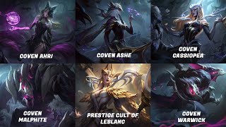 New Skins Preview  Coven Ashe Ahri Cassiopea Malphite Warwick and The Prestige Cult of LeBlanc [upl. by Haimes]