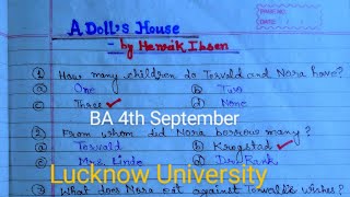 A Dolls House by Henrik Ibsen MCQs  A Dolls House by Henrik Ibsen Objective Questions and Answers [upl. by Norrehs481]