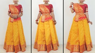 lehenga saree draping style with one saree  how to wear lehenga saree [upl. by Lynnett]