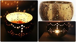 Kerzenhalter aus Kokosnussschale  DIY  Coconut Candleholder [upl. by Etteinotna]