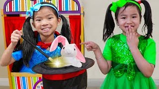 Jannie amp Emma Pretend Play as Magician amp Singer at Theater Kids Show [upl. by Theresina]