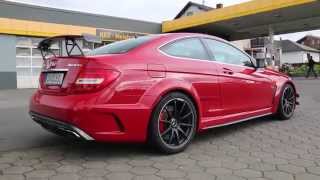 Startup and acceleration red Mercedes C63 AMG Coupé Black Series Lovely Sounds [upl. by Sewell]