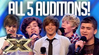 MAKING of ONE DIRECTION all FIVE Auditions and FIRST as a group  10 Years of 1D  The X Factor UK [upl. by Zuleika491]