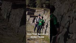 Inca Trail Survivors arriving in Machu Picchu Peru [upl. by Ecinuahs]