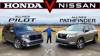 RIVALS REBORN  2023 Honda Pilot vs 2023 Nissan Pathfinder Comparison [upl. by Rubliw]