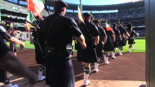 Seattle amp Boston Police Pipes amp Drums at Mariners Game [upl. by Nomael]