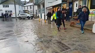 Very high tide going up to shop doorways in St Ives Cornwall uk 29 Oct 2023 1634 [upl. by Anrehs344]