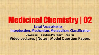 Medicinal Chemistry II 75 Local Anaesthetics Introduction Mechanism Metabolism Classification [upl. by Lomax]