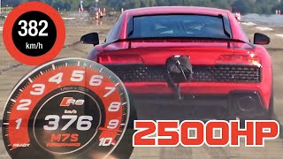 2500 HP Audi R8 V10 Huge Twin Turbos  EXTREME FAST ACCELERATION 0380 kmh [upl. by Ahsikan]