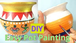 DIY Easy Pot painting  Warli art  Ancient Indian art [upl. by Boland]